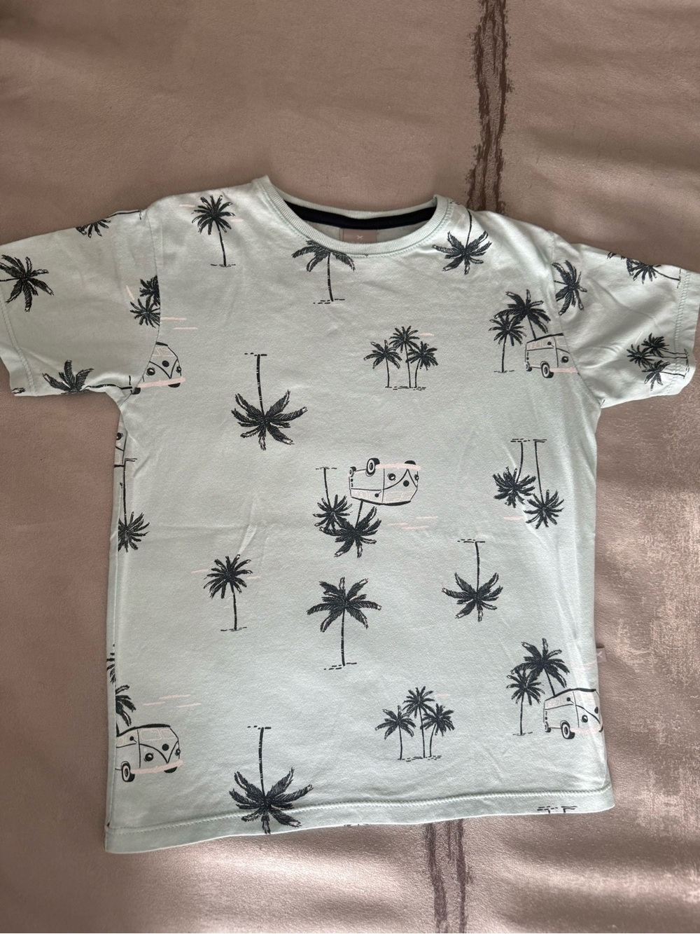 Tropical Palm & Camper Print Tee - Light Mint
